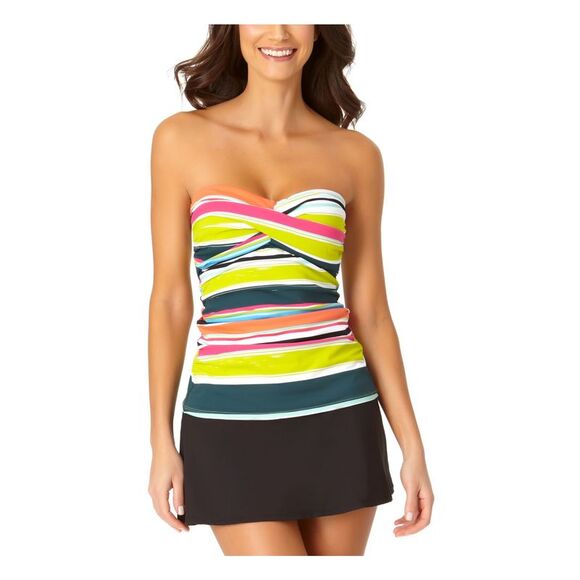 NWT ANNE COLE Women's Green Multi-Stripe Bandeau Tankini Swimsuit Top XS - Picture 3 of 5